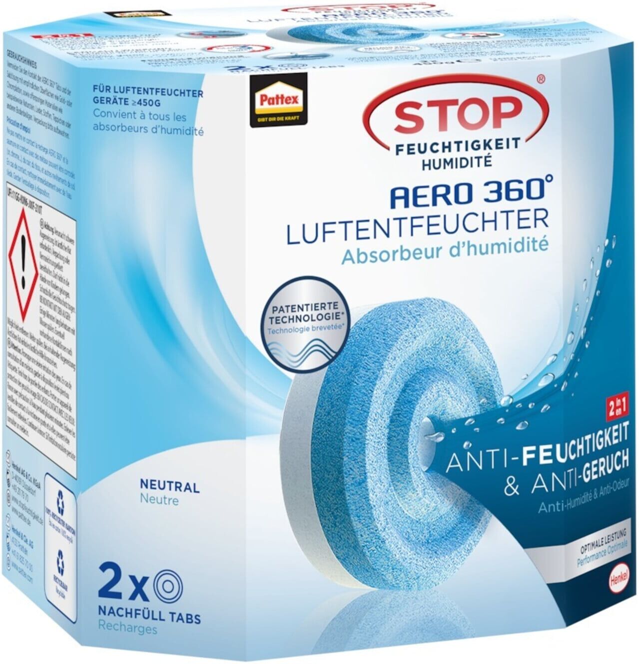 Pattex Entfeuchter AERO 360 Granulat 2x450gr (PLAN2)