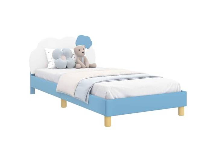 PUGYNBK Kinderbett, Blau, 90 x 190 cm, mit Kopfteil Lattenrost inklusive, aufwendiges Holz, modernes Design, einfache Montage