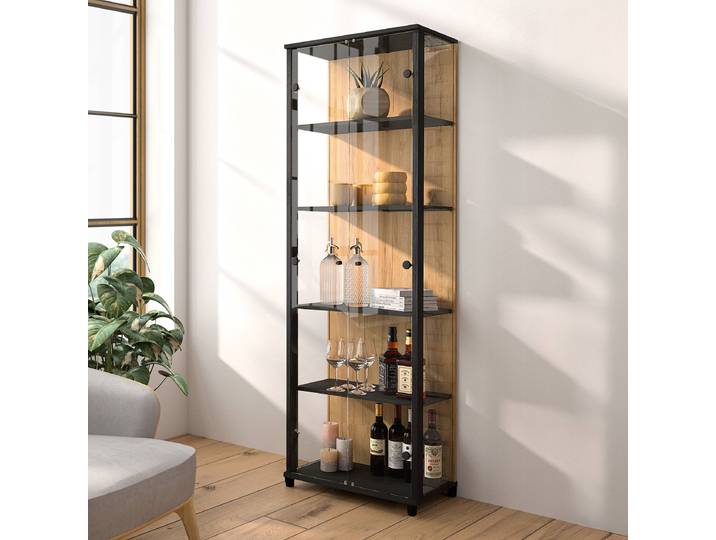 Vitrienschrank mit 4 Holzböden 58 x 172 x 32cm ohne Beleuchtung Schwarz