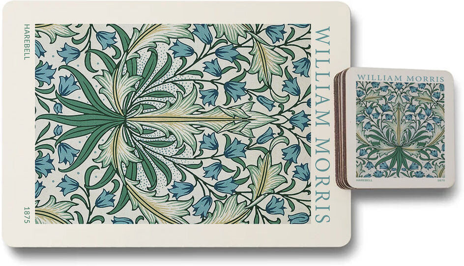 East Urban Home William Morris Placemat And Coaster Set Wooden Bottom Botanical Textile Collection Limited Edition Brown 24cm W X 24cm L