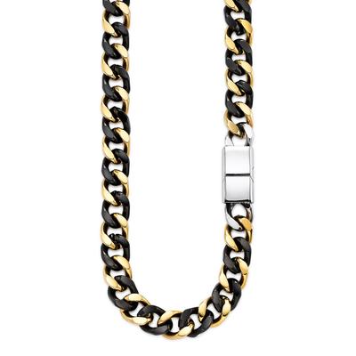 Edelstahlkette BRUNO BANANI "Schmuck Geschenk breite Kette bicolor", gold (gelbgoldfarben, schwarz), Halsketten, Damen, Edelstahl, L: 55 B: 12mm, Edelstahlkette, B:12mm
