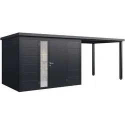 Wolff Finnhaus Metall Gartenhaus Linnea inkl. Anbaudach 570 x 230 cm (Linnea 5823) anthrazit
