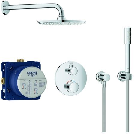 Grohe Grohtherm UP-Duschsystem 34732000 chrom, mit Unterputz-Thermostat, Brausearm 28,6cm
