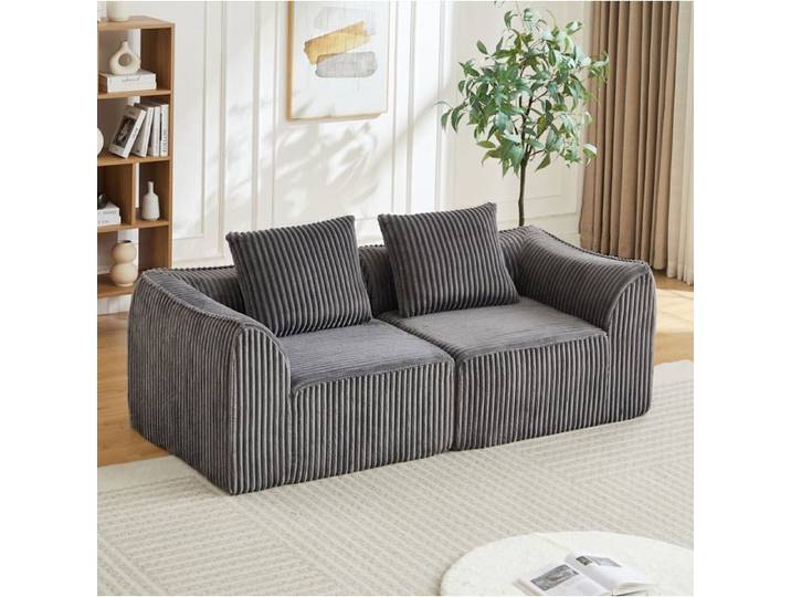 MEULVA Canapé modulable 2 places en velours côtelé gris avec 2 coussins sans montage