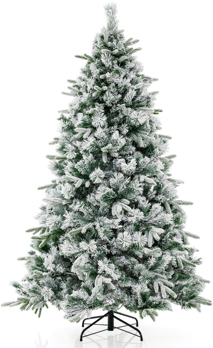 SureDeal Kunstkerstboom met sneeuw en warmwitte LED-verlichting - Wit & Groen