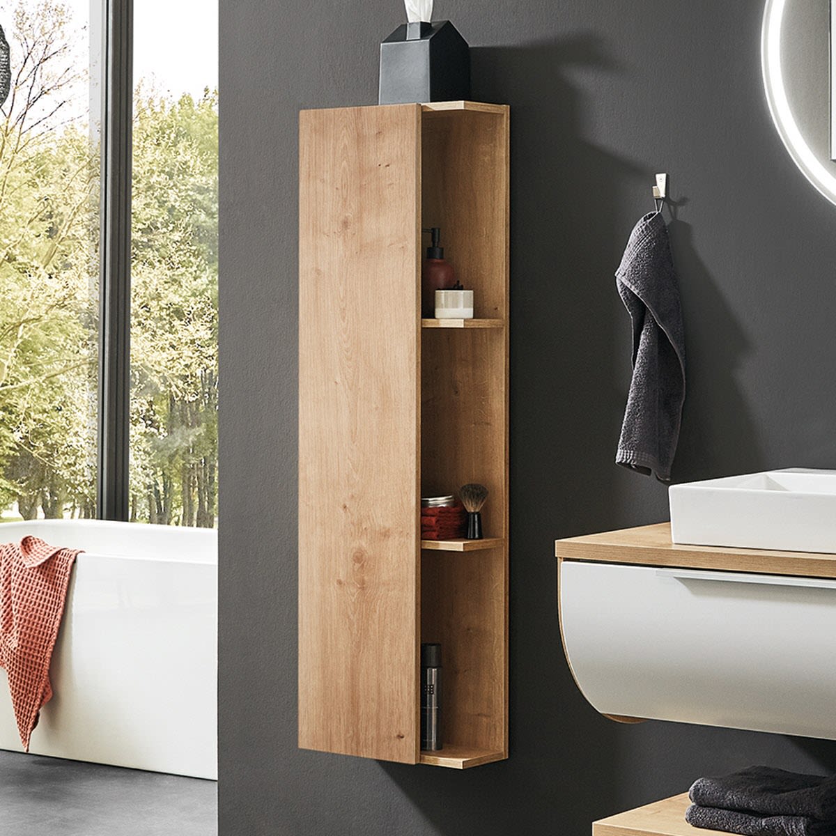 Puris Rounds Mittelschrank-Regal 40 cm mit 1 Tür, Türanschlag links