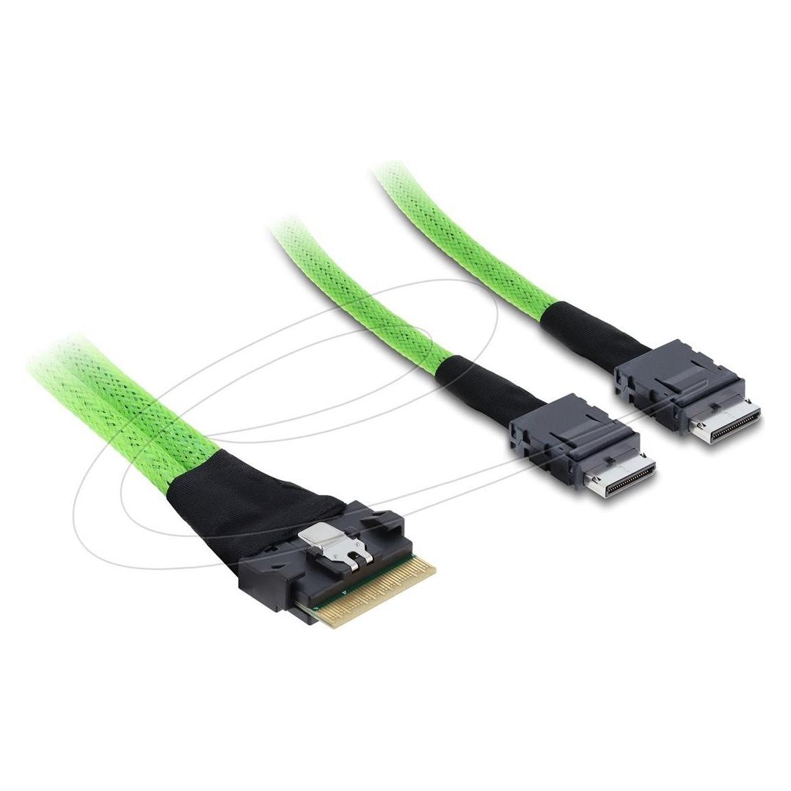 Delock PCIe 4.0 Kabel Slim SAS SFF-8654 8i zu 2 x OCuLink SFF-8611 4i 0,5 m (50 cm) (417630)