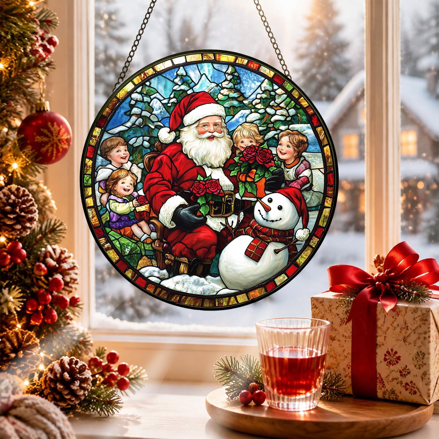 Vemera Suncatcher vensterdecoratie Santa Claus - Gebrandschilderd glas
