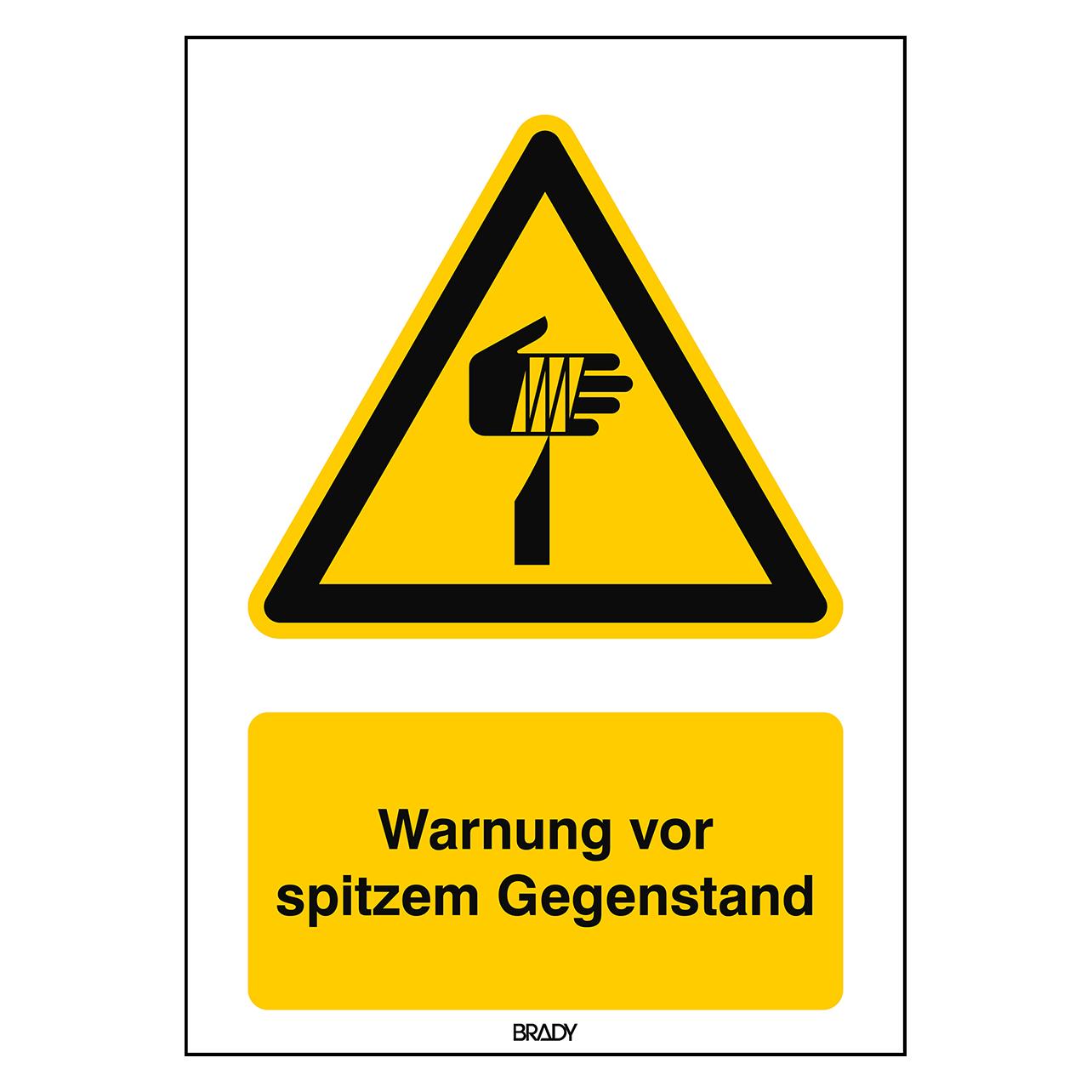Brady B-862, Toughwash-Warnschild, W022 - Warnung vor spitzem Gegenstand, Polyester, Schwarz und G (237099)