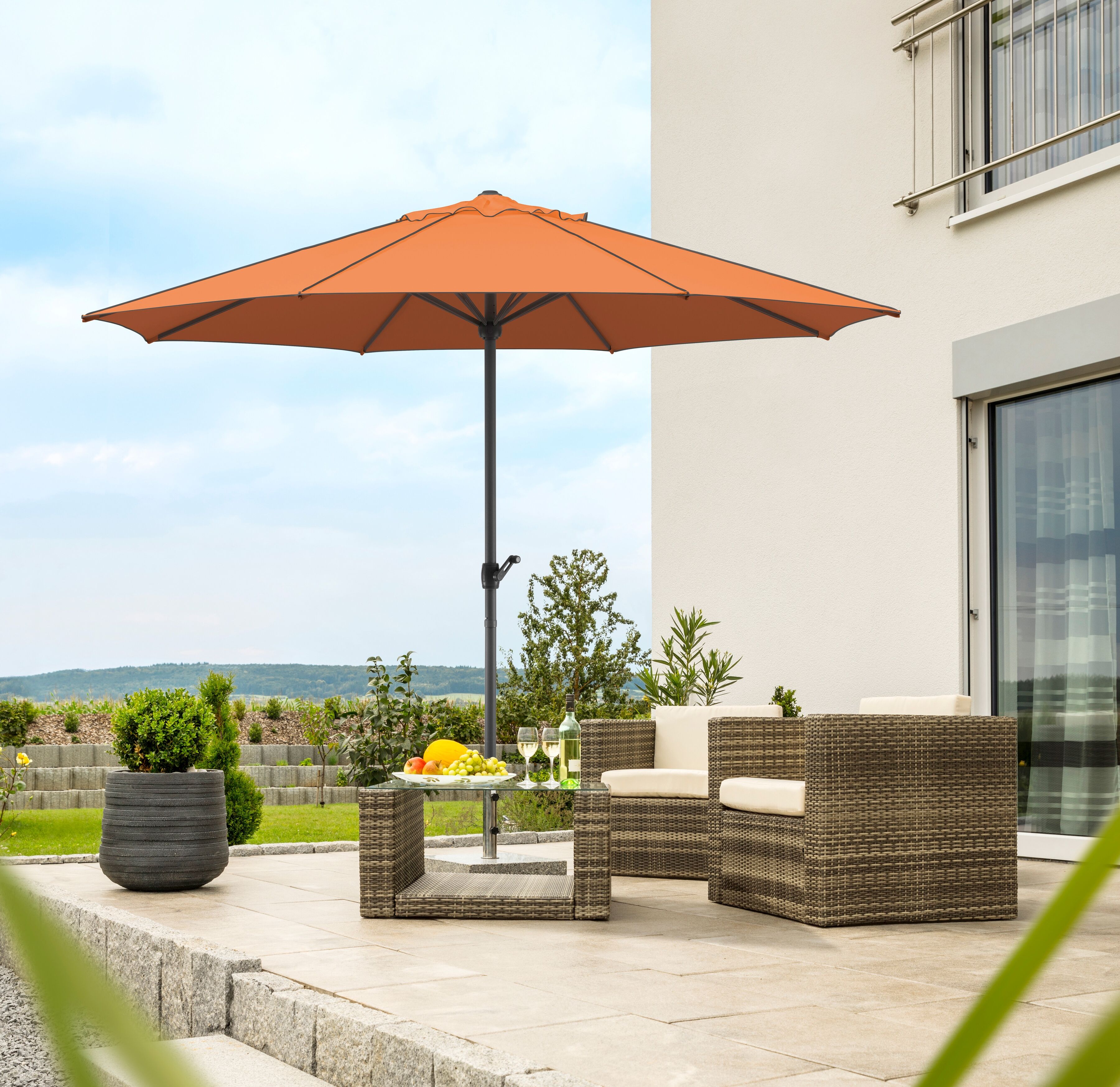 Sonnenschirm SCHNEIDER SCHIRME "Adria", orange (terracotta), Obermaterial: 100% Polyester, Standschirme, Sonnenschirm, ohne Schirmständer
