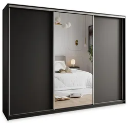 SCHWEBETÜRENSCHRANK TAVI 270/205/60 cm 3-türig mit Spiegel Schwarz