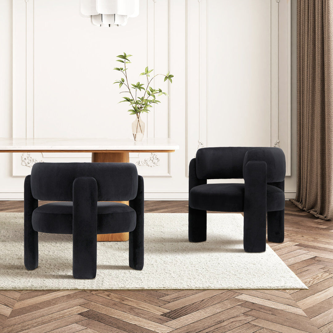 Orren Ellis Velvet Upholstered Barrel Armchair Black 72.4cm H X 84cm W X 72.4cm D