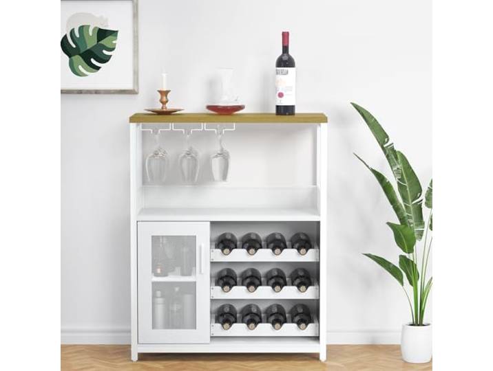 GarveeHome Weinschrank, Barschrank Industrial 70x35x92 cm, Weinregal verstellbar mit Glashalter, Weinbarschrank für Küche, Esszimmer, Wohnzimmer, Kaffeebar Möbel - E