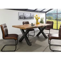 Baumtisch Mango 180x90x77 natur lackiert / X-Beine anthrazit glänzend FREEFORM 5