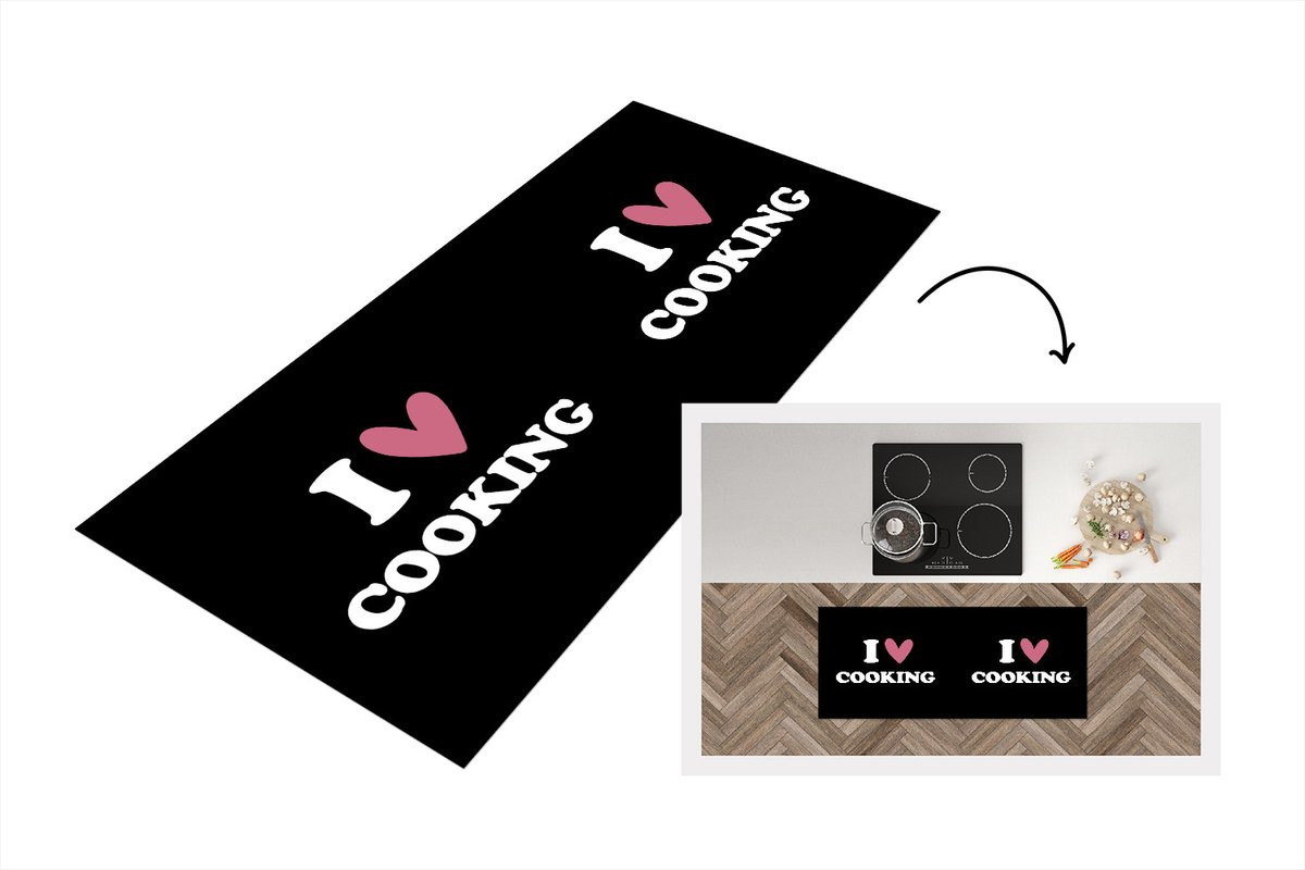 Keukenloper KitchenYeah I Love Cooking - Roze - Vinyl - 120 x 50 cm