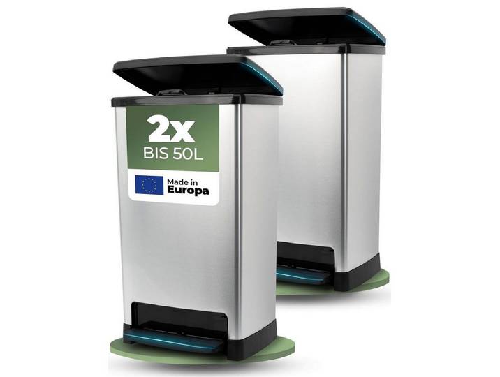 Novaliv Mülleimer 31169-2x, Novaliv 2x Großer Mülleimer mit Deckel - 50L Tretmülleimer mit Soft-Cl