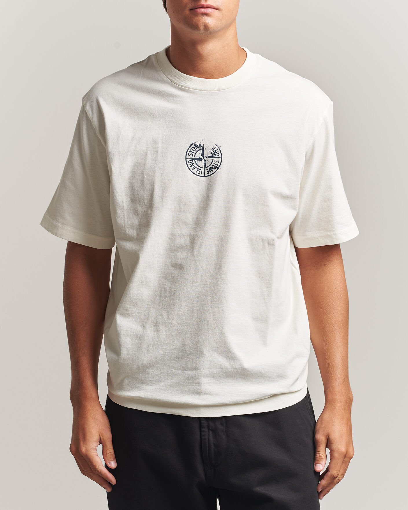 Stone Island Vertical Placement Print Cotton T-Shirt Ivory men S Hvid