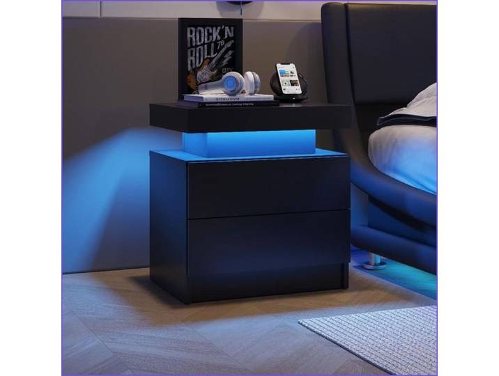 Nightstands - Table de chevet LED ajustable 2 tiroirs rangement spacieux – Noir