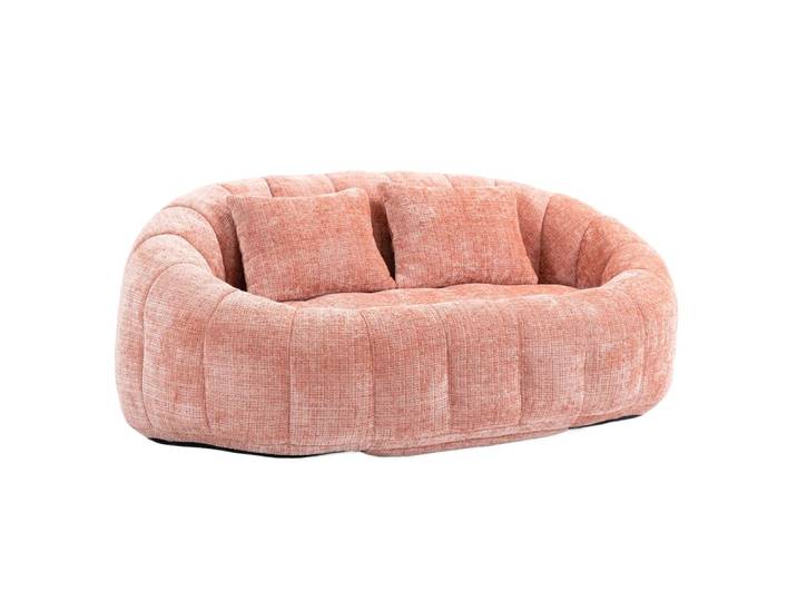 Canapé 2 places en chenille rose, grand fauteuil relax, 2 coussins