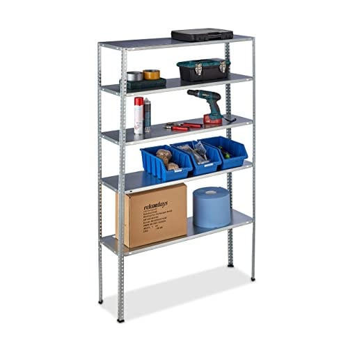 Relaxdays metalen opbergrek met 5 verstelbare etages, zilver