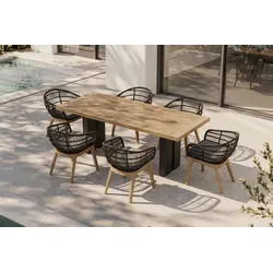 OUTFLEXX Bob Garten-Essgruppe, anthrazit/natur, Alu/recycled Teak/Rope, 220 x 100 cm, 6 x Sessel, FSC®-zertifiziertes Produkt