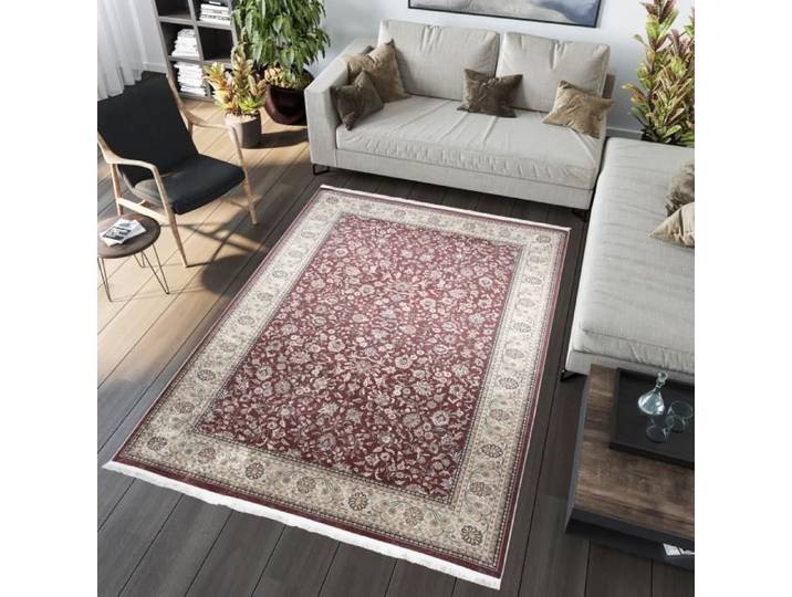 TAPISO Tapis Salon Poil Court VICTORIA Marron Beige Gris Crème Déco Franges Intérieur 140x200 cm