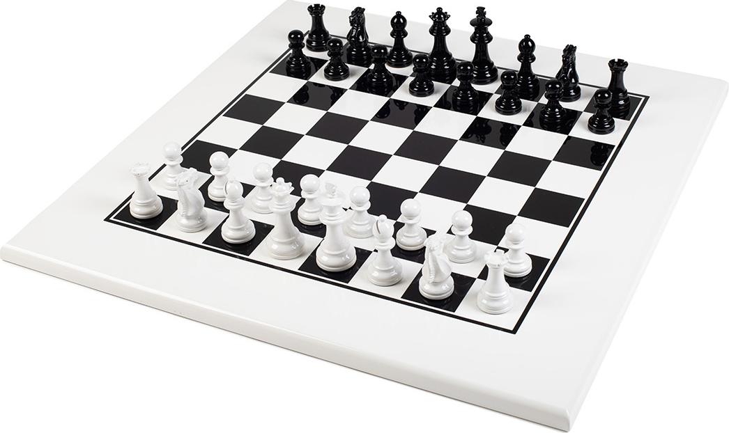 Italienisches Schachset Schachfiguren Weiss/Schwarz Holz + Schachbrett Holz Weiss/Schwarz 50