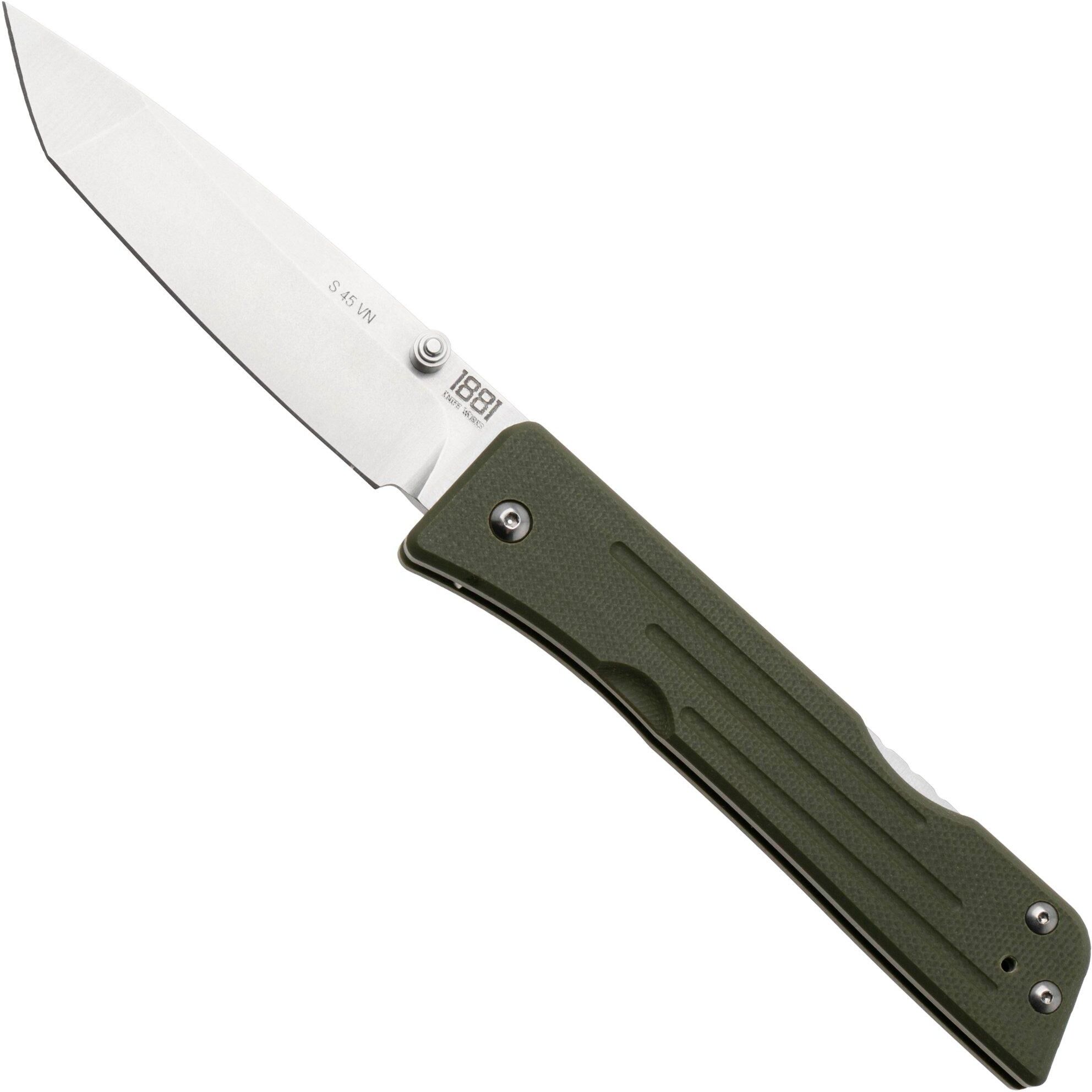 1881 Knife Works Route 66, RT68-TB-GRN-G10, Tumbled S45VN Tanto, OD Green G10 coltello da tasca, Greg Medford design