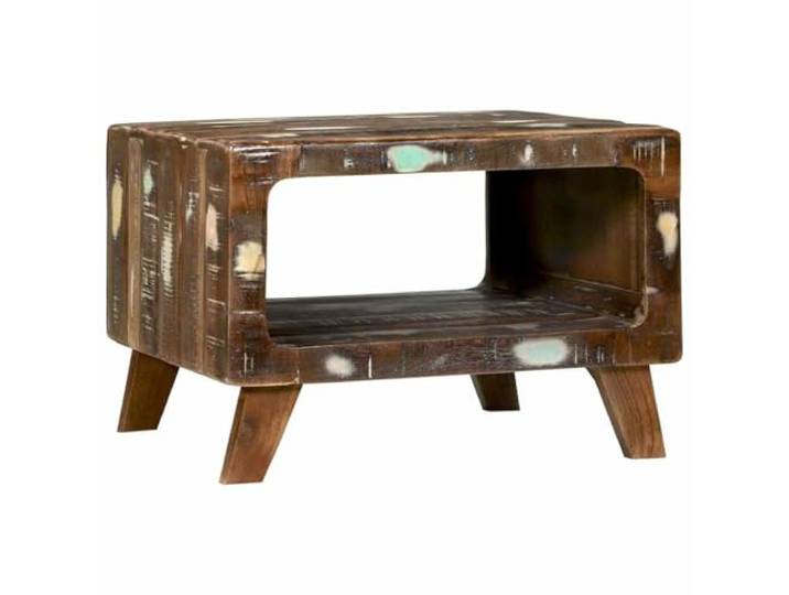 KUTYWEXFM Couchtisch 50x50x35 cm Massivholz Beistelltisch mit Ablage Rustikaler Wohnzimmertisch aus Recyclingholz mit praktischem Unterfach für Zeitungen, Fernbedienung und Dekoration.