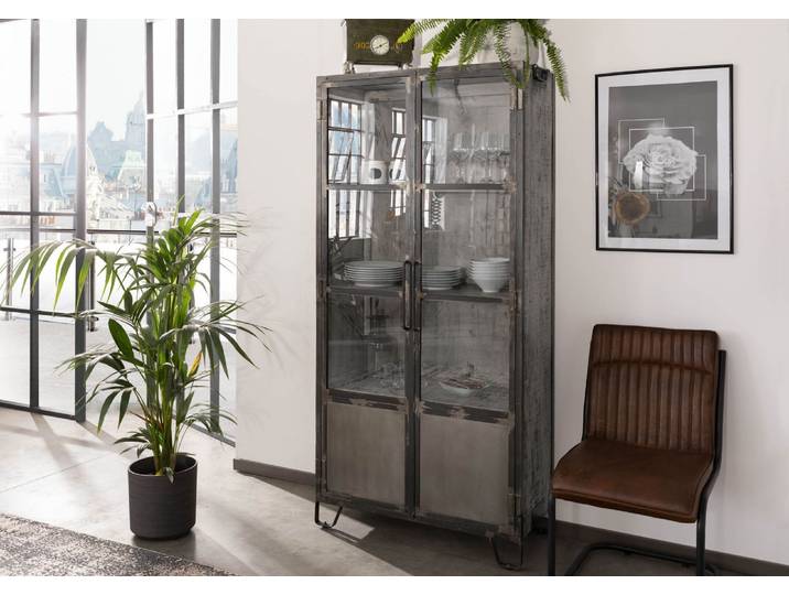 Vitrine Mango 90x40x190 grau lackiert HEAVY INDUSTRY #123