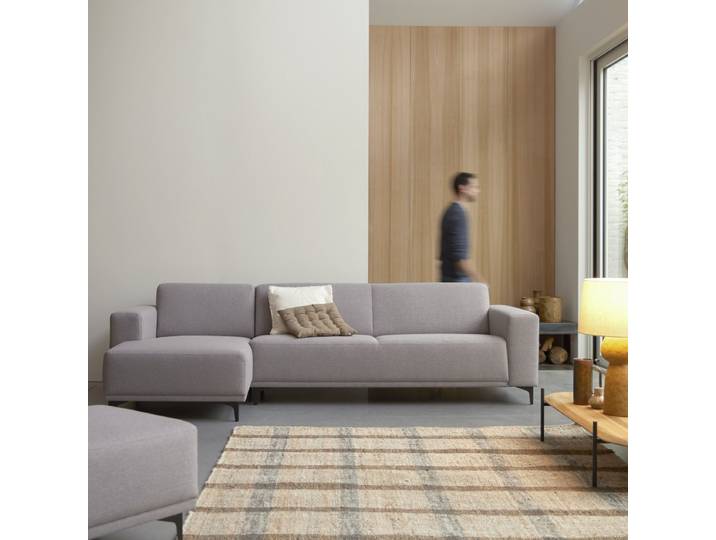 Ecksofa mit Eckelement links und taupegrauem Stoffbezug 300 x 150 cm ,5-Sitzer - Grau
