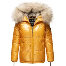 NAVAHOO Damen Winterjacke Warm Gefütterte Steppjacke mit Kunstfellkapuze Tikunaa
