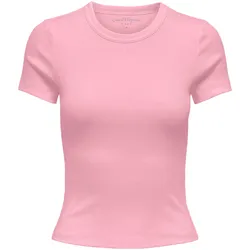 ONLY Damen T-Shirt - ONLVAL LIFE O-NECK TOP, Rundhals, Baumwolle, einfarbig Rosa / S