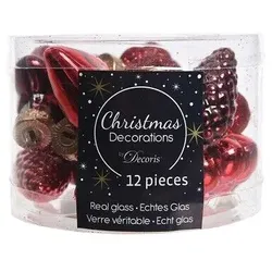 Kaemingk Weihnachtsbaumkugeln Glas Blüten Sterne Herzen Zapfen 12 Stück rot