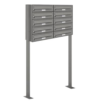 AL Briefkastensysteme 10 Fächer Premium Stand Briefkasten Anlage in RAL 9007 Aluminium Grau, Post A4, robust, wetterfest, Artikelnummer: 132P10S2P9007