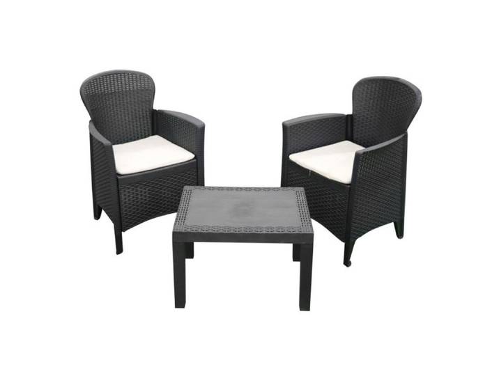 Salon de Jardin 2 Fauteuils + 1 Table Basse + Coussins - Plastique Résine Tréssée - Mobilier Extérieur