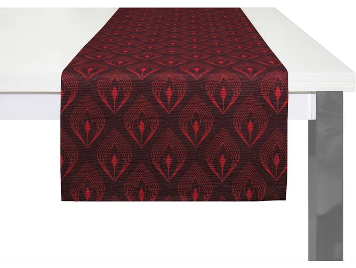 Tischläufer ADAM Feathers Gr. 1, rot (dunkelrot, rot), B:150cm L:50cm, Bio-Baumwolle, Tischdecken, Tischläufer, GOTS organic,zertifiziert durch CERES 0242Made in Germany