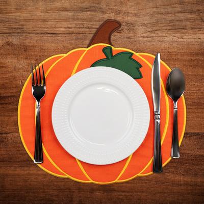 Northlight "Embroidered Pumpkin Fall Harvest Placemats - 13"" - Orange and Green - Set of 4"