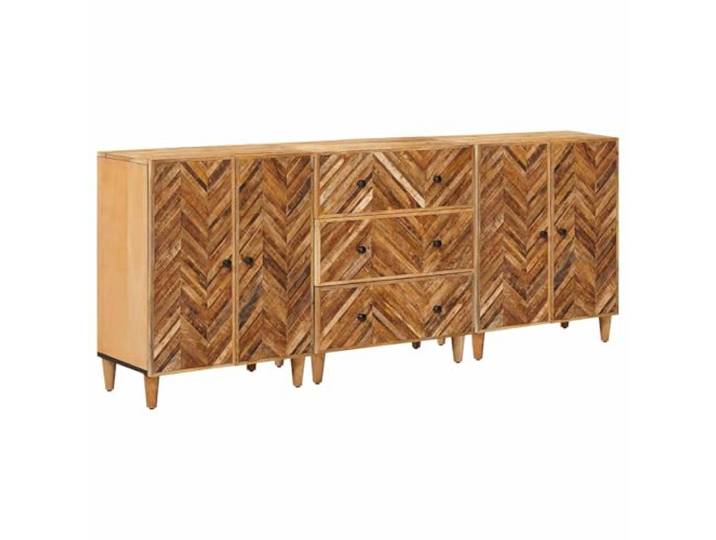 Favemtsl Stauraumschrank 3er Set Braun 60x33,5x75 cm Massivholz Mango Elegante Kommoden aus Echtholz mit Messingknöpfen und Schubladen bringen Ordnung ins Wohnzimmer und Schlafzimmer.