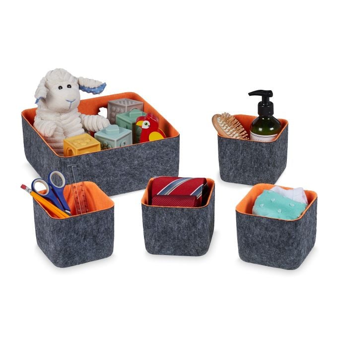 Relaxdays 5-delige lade organizer set van textiel, grijs/oranje