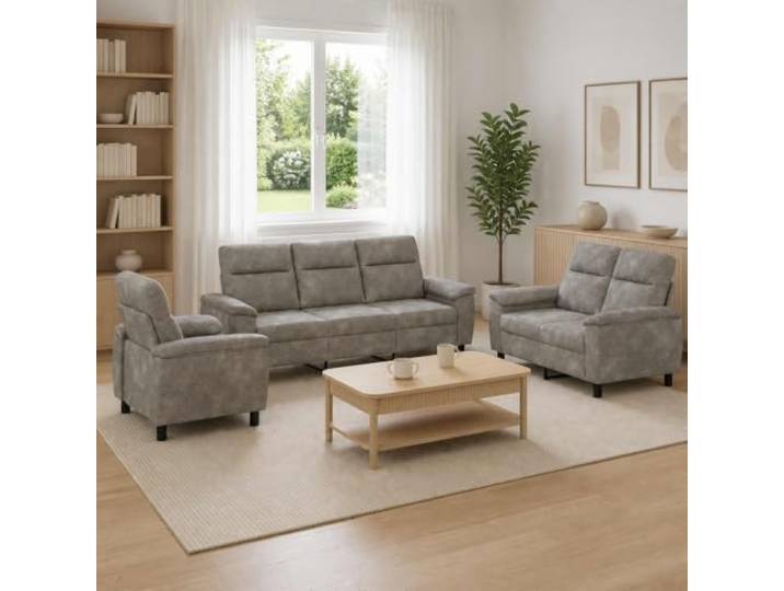 Sofa-Set 3 pcs Dunkelgrau Kunstwildleder Metallrahmen,Kissenrücken,Sperrholz-Armlehnen,abnehmbare Bezüge,Reißverschluss