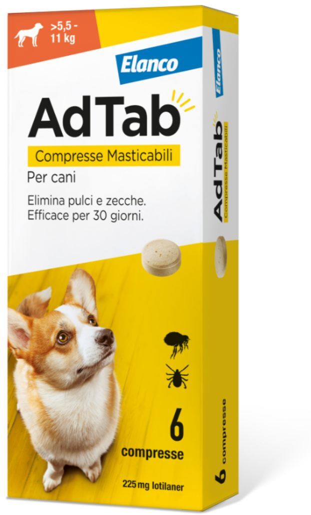 AdTab Compresse Masticabili Cane 5,5-11kg 225 MG 6 COMPRESSE