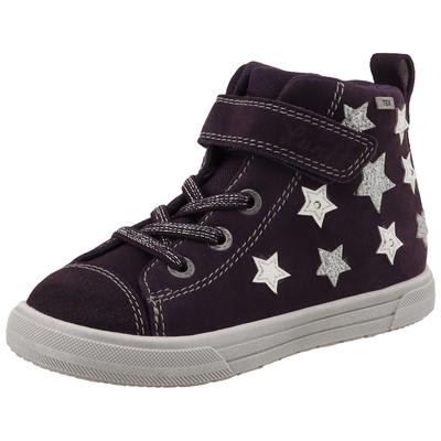 Sneaker LURCHI "Banja-TEX, Blinkschuh", Mädchen, Gr. 28, lila (beere, silberfarben), Textil, Veloursleder, Schuhe Sneaker, Klettboots mit Blinkfunktion, Größenschablone zum Download