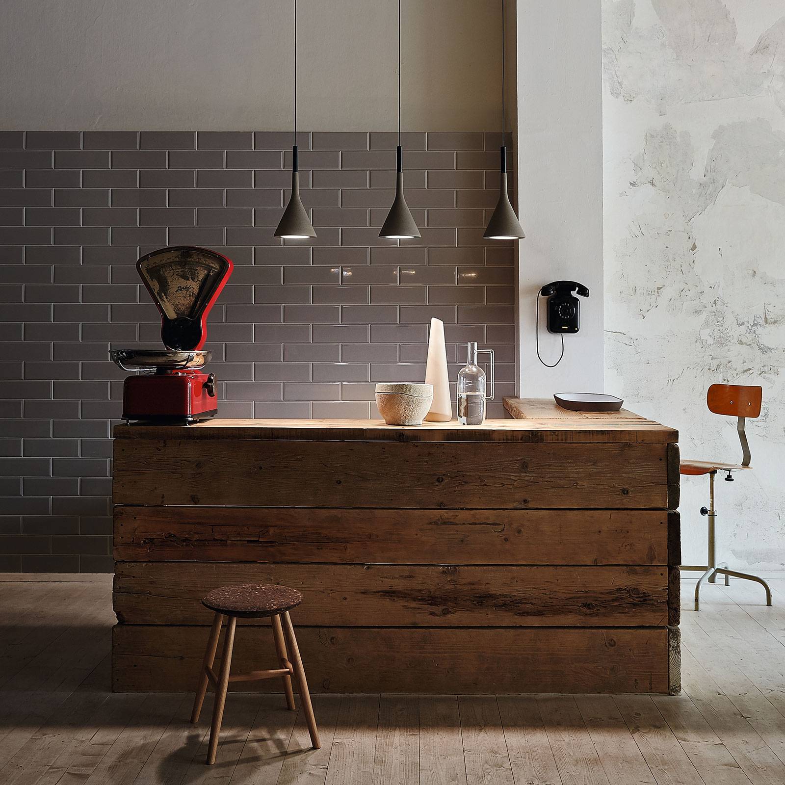 Foscarini Pendant Light Aplomb Mini, dimmable, Alu / grey / zinc, Kitchen, Concrete, Design, Ceiling Light