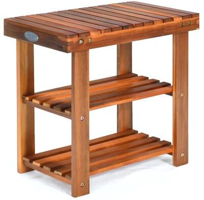 3 Tier Shoe Rack Freestanding Shoe Bench with Wood Frame