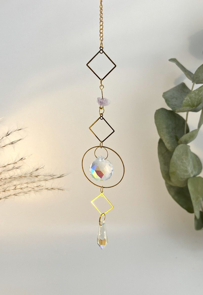 Cosy Casa Crystal Suncatcher - Kristallen Zonvanger met Amethist en Celestine - Goud