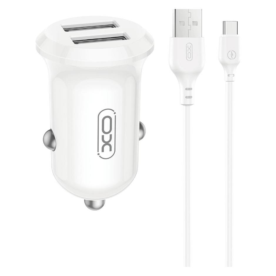 xO car charger CC67 12W 2x USB black + USB - USB-C cable (CC67TYPEC)
