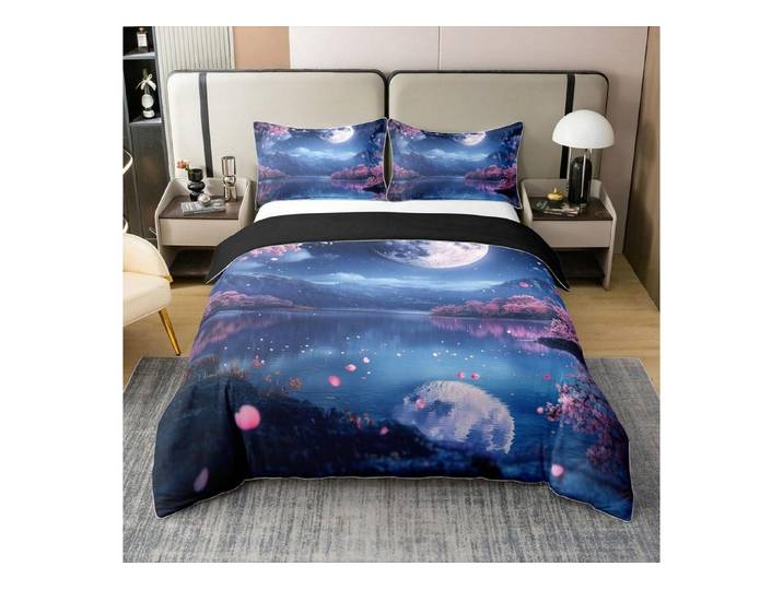 LuxusKollektion Kinderbettwäsche Bettbezug 220x240 Japan Stil Mond Sterne Baumwolle