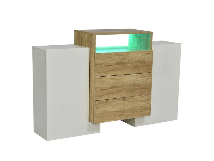 Modfu Kommode aus MDF 140x30x77,5cm in Natur mit LED-Lichtstreifen, Naturfarben, 140x77.5x30 cm, Kleinmöbel, Kommoden, Kommoden