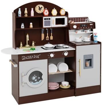 Costway Kids Kitchen Set Wooden with Coffee Makers and Accessories-Coffee